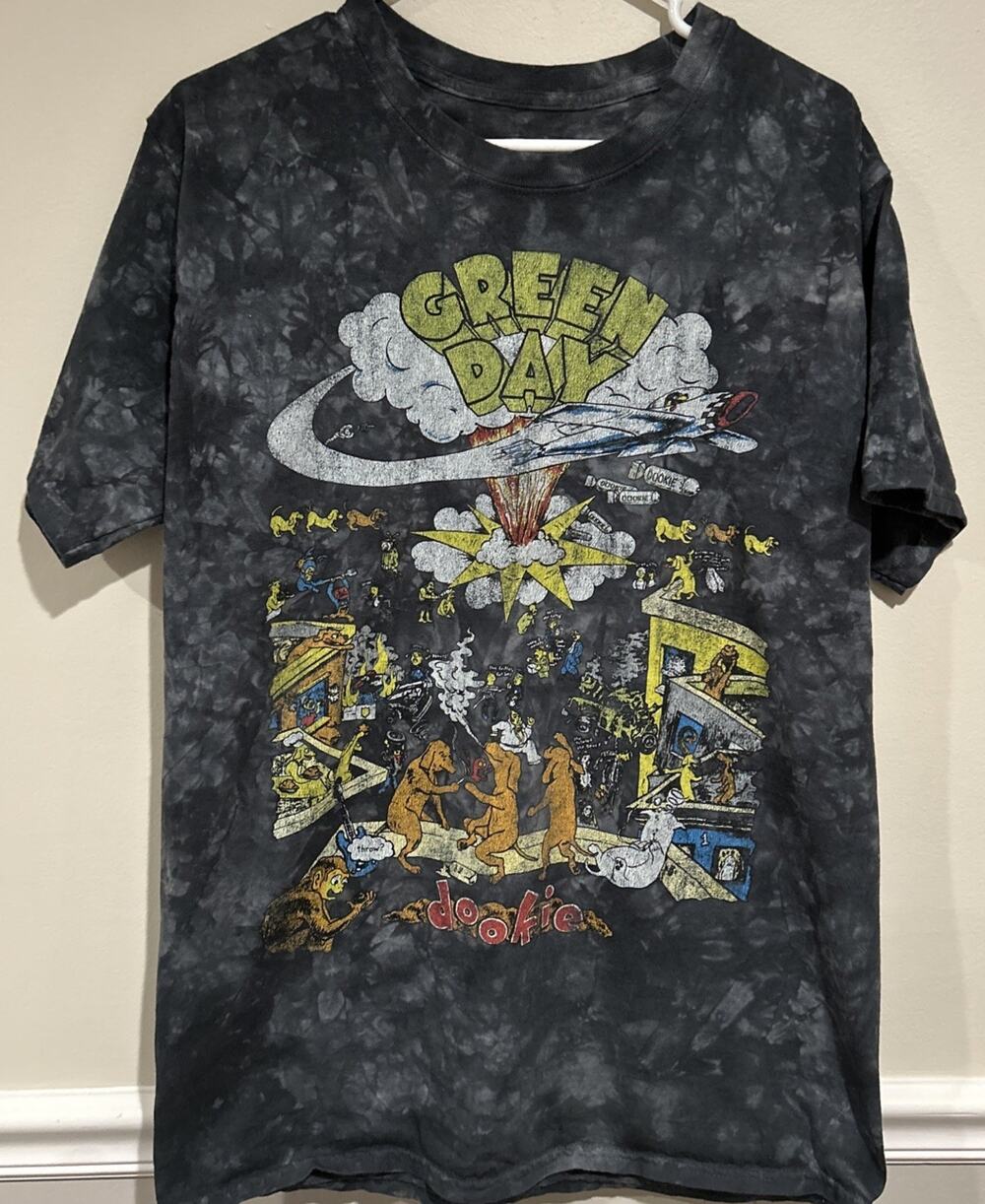 Green Day Hella Mega Tour Dookie T-shirt Size Large Tie Dye Gray READ
